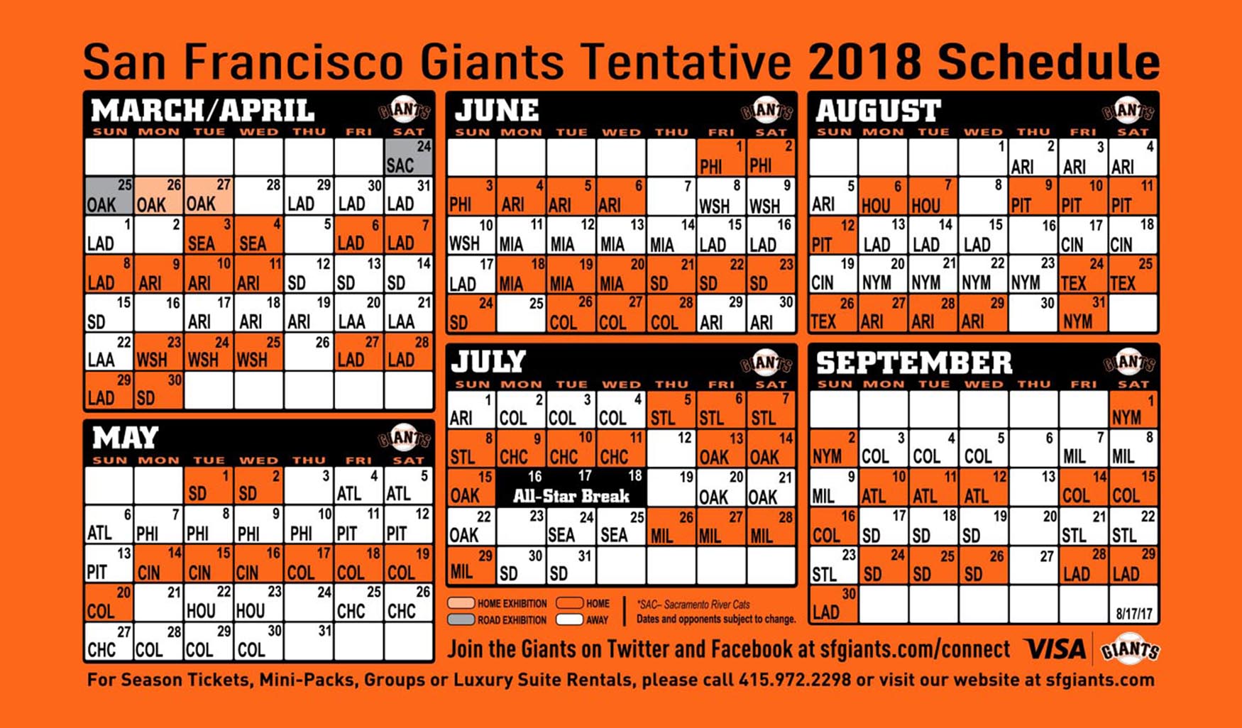 Printable SF Giants Schedule